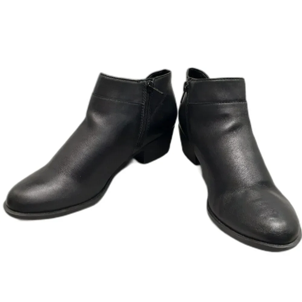 Lucky Brand Boots Womens 7.5 M Brintly2 Ankle Booties Black Leather Heels Zip